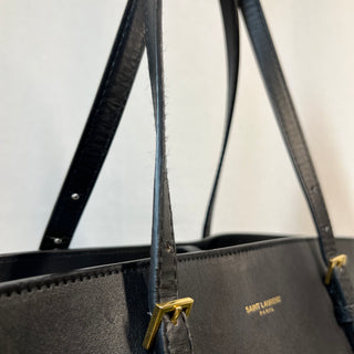 SAINT LAURENT Buckle East West Black Raffia Shooper Tote