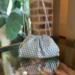 BOTTEGA VENETA The Pouch Mini Silver Bubble Wrap Clutch