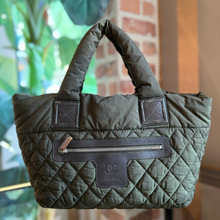 CHANEL Coco Cocoon Small Green Nylon Quilted Tote