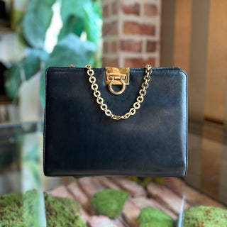 SALVATORE FERRAGAMO Vintage Black Leather Chain Clutch