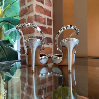 VALENTINO Rockstud Metallic Silver Leather Slingback Heels SZ 35 (US 5)