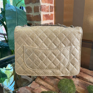 CHANEL Accordian Beige Python Flap Shoulder Bag