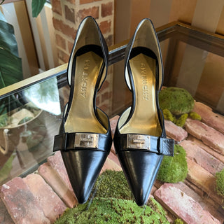 GIVENCHY Black Leather Heels with Silver Clasp SZ 39