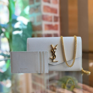 SAINT LAURENT Uptown Cream Grain De Poudre YSL Clutch