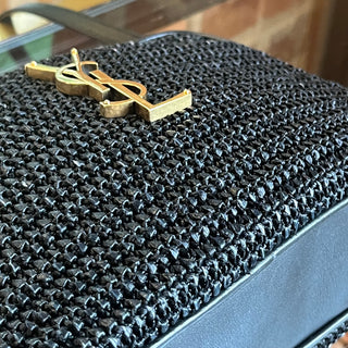SAINT LAURENT Lou Black Raffia Camera Crossbody