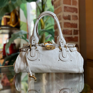 CHLOÉ Paddington White Calfskin Leather Satchel Bag