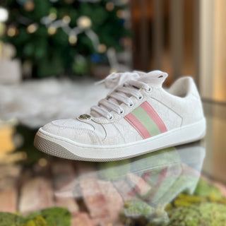 GUCCI Screener White Pink GG Supreme Canvas Sneakers SZ38(8US)