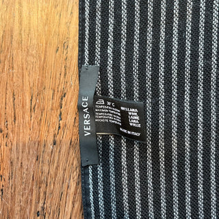 VERSACE Medusa Logo Striped Navy Wool Scarf