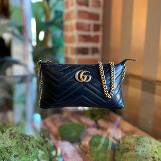 GUCCI Marmont Black Chevron Quilt Crossbody Chain Bag