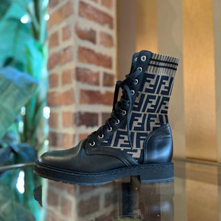 FENDI Black/Brown Zucca FF Combat Boots SZ 37.5 (US 7.5)