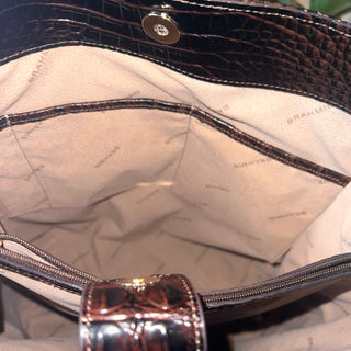 BRAHMIN Amelia Bucket Dark Brown Melbourne Croc Embossed Leather Bucket Bag