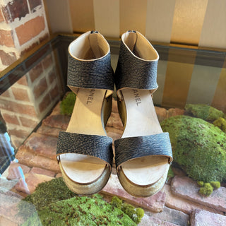 CHANEL Vintage Animal Print Leather Wedges 38.5