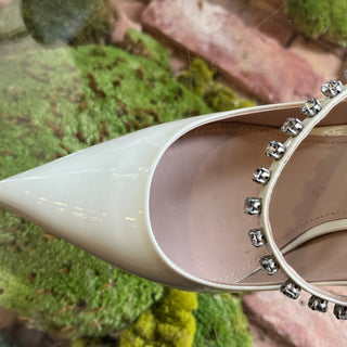 MIUMIU White Crystal Strap Patent Leather Slingback Heels SZ38(8US)