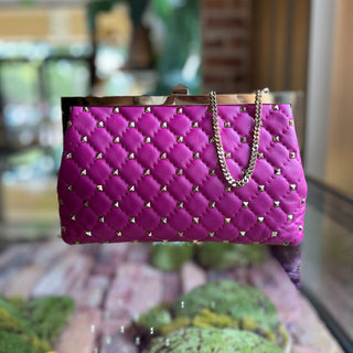 VALENTINO Magenta Rockstud Embellished Leather Clutch