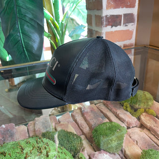 GUCCI Black Grained Leather Logo Baseball Hat M 58