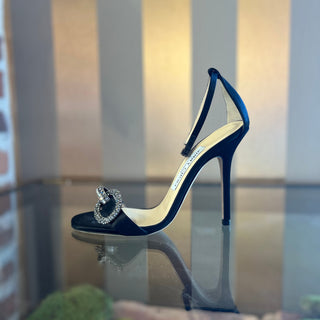 JIMMY CHOO Black Satin Crystal Heels SZ 35.5 (US 5.5)
