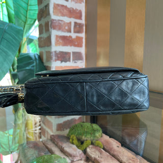 CHANEL Black Quilted Lambskin Front Pocket Tassel CC Vintage Crossbody Bag