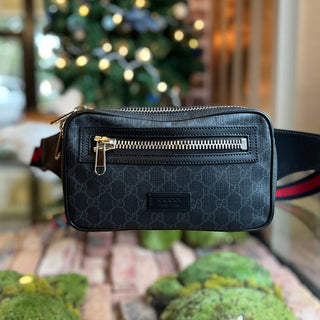 GUCCI Belt Bag Black Grey Soft GG Supreme Monogram Web Belt Bag
