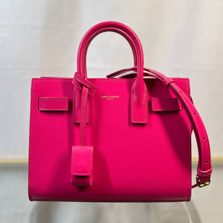 SAINT LAURENT Sac De Jour Baby Fuchsia Calfskin Tote Bag Card Case Set