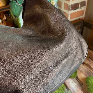 SAINT LAURENT Roady Brown Glitter Soft Leather Hobo Bag