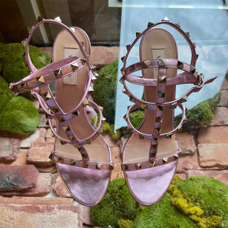 VALENTINO Light Pink Metallic Leather Rockstud Heels SZ 40 (US 10)