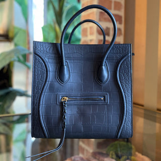 CELINE Medium Phantom Luggage Navy Blue Crocodile-Embossed Nubuck Bag