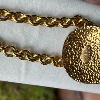 CHANEL Vintage 1994 CC Quilted Teardrop Pendant Gold-Tone Brass Necklace