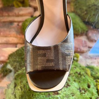 FENDI FF Brown Coated Canvas Zucca Wedges SZ 34 (US 4)