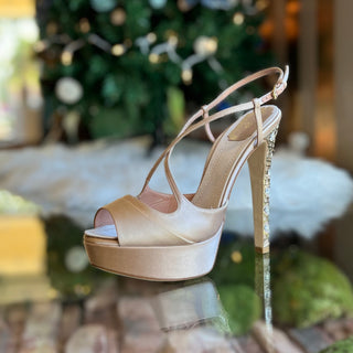 DIOR Cannage Champagne Satin Crystal Platforms SZ38(8US)