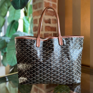 GOYARD Saint Louis PM Black Goyardine Canvas Chevroches Calfskin Tote