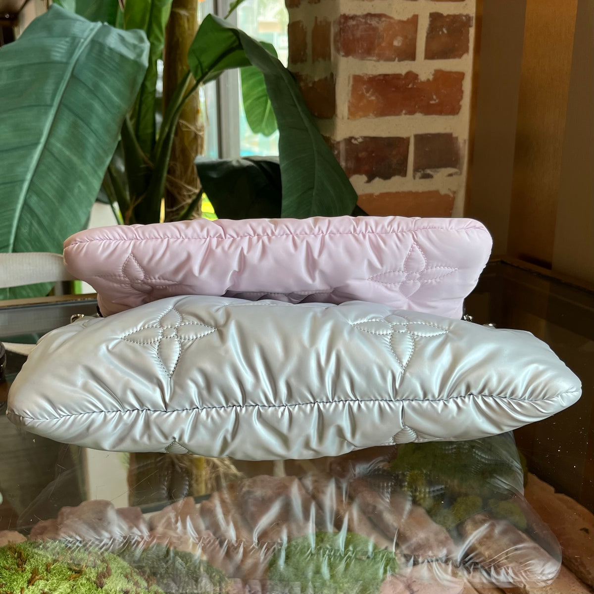 LOUIS VUITTON Silver Pale Pink Econyl Monogram Pillow Maxi Multi Pochette Accessories