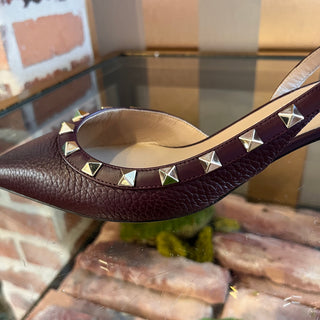 VALENTINO Burgundy Leather Rockstud Kitten Heels SZ 37 (US 7)
