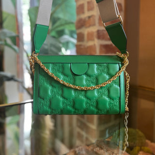 GUCCI Slim Chain Large Green Calfskin GG Matelasse Shoulder Bag