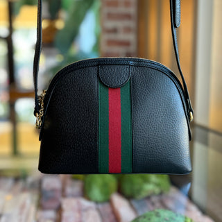 GUCCI Ophidia Dome Small Black Calfskin GG Web Shoulder Bag