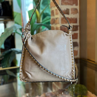 VALENTINO Zip Top Tote Beige w/ rockstuds
