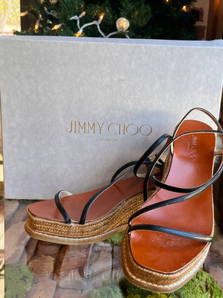 JIMMY CHOO Black Drive Strappy Espadrilles SZ 37