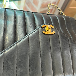 CHANEL Vintage Black Lambskin Leather Crossbody Bag