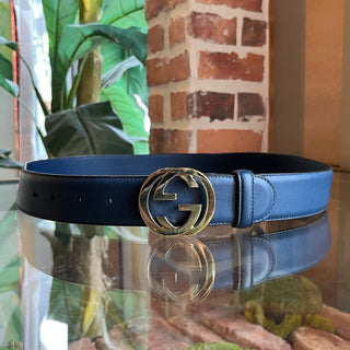 GUCCI Interlocking G Navy Blue Leather Belt 100/40(12US)