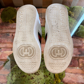 GUCCI GG White Web Perforated Leather Sneakers W/Blue SZ 35.5 (US 5.5)