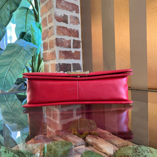 CHANEL Boy Flap New Medium Quilted Red Calfskin Shoulder Bag