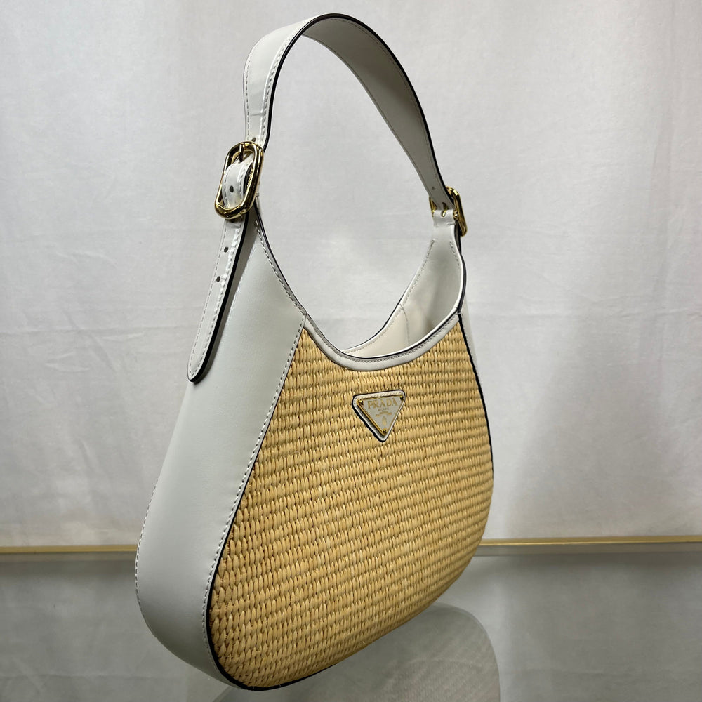 PRADA Cleo Raffia Woven White Shoulder Bag