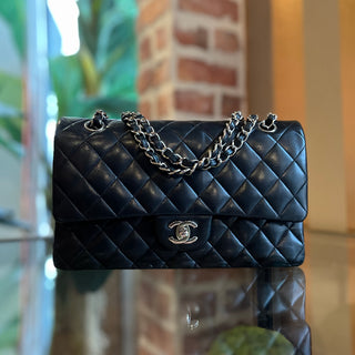 CHANEL Double Flap Classic Medium Black Lambskin Leather Shoulder Bag