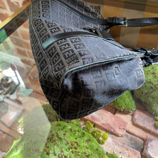 FENDI Black Zucchino Canvas Shoulder Bag