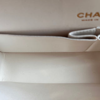 CHANEL Double Flap Medium White Caviar Leather Shoulder Bag