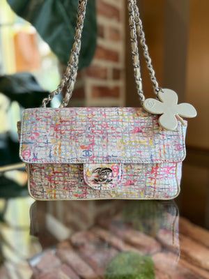 CHANEL Canvas Watercolor Tweed Print Clover Small Tote