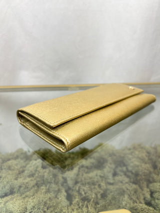 GUCCI GG Logo Gold Leather Long Wallet