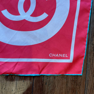 CHANEL Logo Palm Tree Multicolor Silk Print Scarf