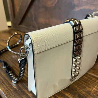 PRADA Small Elektra White Saffiano City Calfskin Studded Crossbody Bag