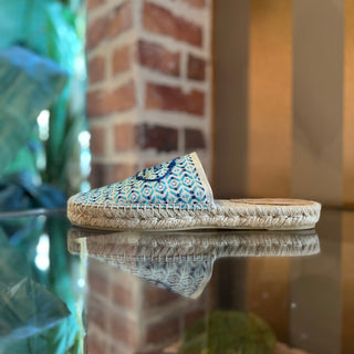 PRADA Blue Nastro Jacquard Embroidered Logo Slip On Espadrilles SZ 39 (US 9)