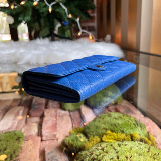 CHANEL Large Gusset Flap Blue Caviar Quilted Wallet